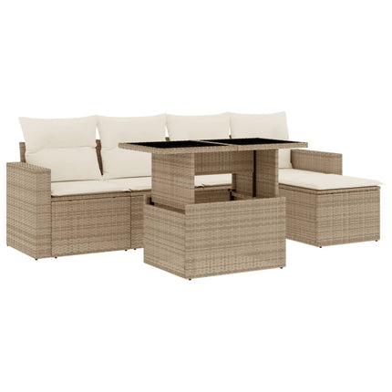 Soffgrupp för trädgården med dynor 6 delar beige konstrotting