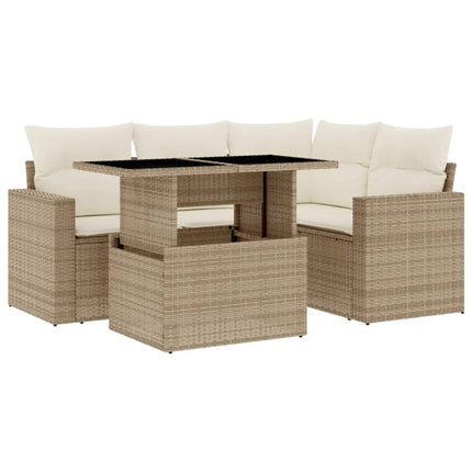 Soffgrupp för trädgården med dynor 5 delar beige konstrotting