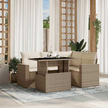 Soffgrupp för trädgården med dynor 5 delar beige konstrotting