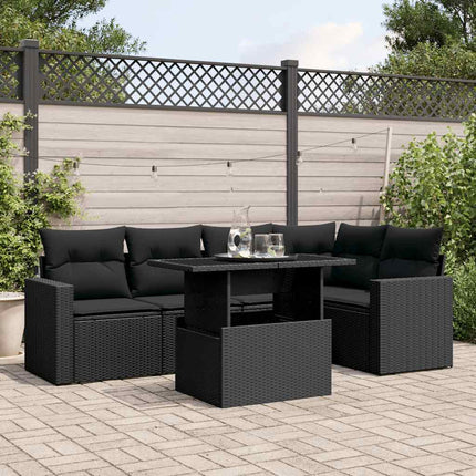 Loungegrupp med dynor 6 delar svart konstrotting