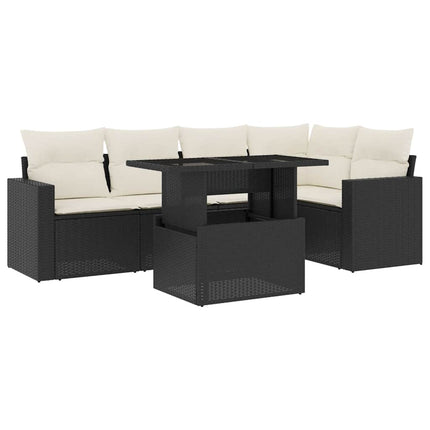 Loungegrupp med dynor 6 delar svart konstrotting