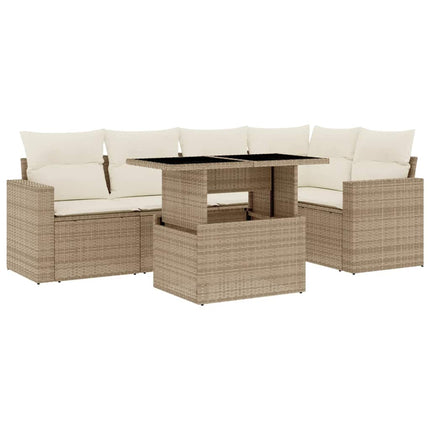 Soffgrupp för trädgården med dynor 6 delar beige konstrotting