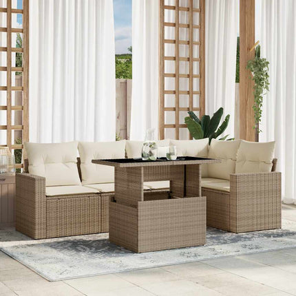 Soffgrupp för trädgården med dynor 6 delar beige konstrotting