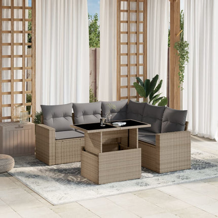 Soffgrupp för trädgården med dynor 6 delar beige konstrotting