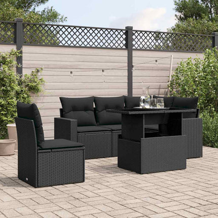 Loungegrupp med dynor 6 delar svart konstrotting