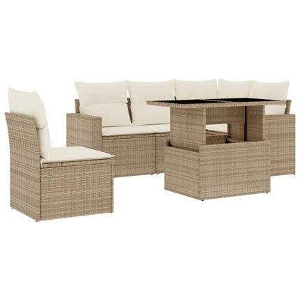 Soffgrupp för trädgården med dynor 6 delar beige konstrotting