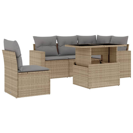 Soffgrupp för trädgården med dynor 6 delar beige konstrotting
