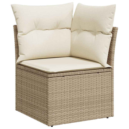 Matgrupp för trädgården med dynor 7 delar beige konstrotting