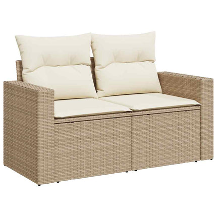 Matgrupp för trädgården med dynor 7 delar beige konstrotting
