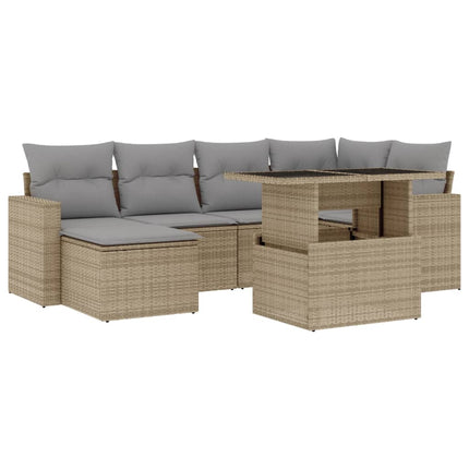 Matgrupp för trädgården med dynor 7 delar beige konstrotting