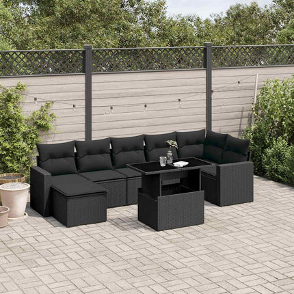 Loungegrupp för trädgården med dynor 8 delar svart konstrotting