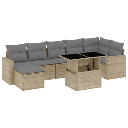 Matgrupp för trädgården med dynor 8 delar beige konstrotting