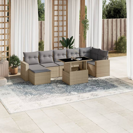 Matgrupp för trädgården med dynor 8 delar beige konstrotting