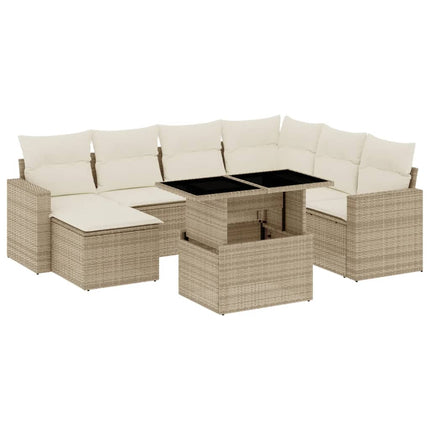 Matgrupp för trädgården med dynor 8 delar beige konstrotting