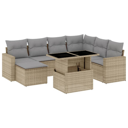 Matgrupp för trädgården med dynor 8 delar beige konstrotting
