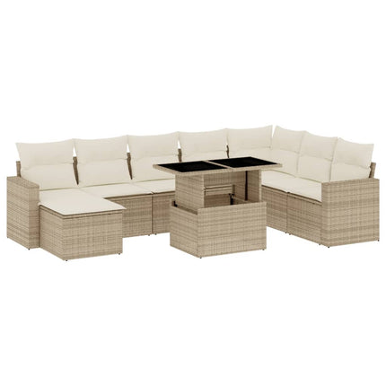 Soffgrupp för trädgården med dynor 9 delar beige konstrotting