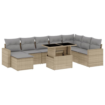 Soffgrupp för trädgården med dynor 9 delar beige konstrotting