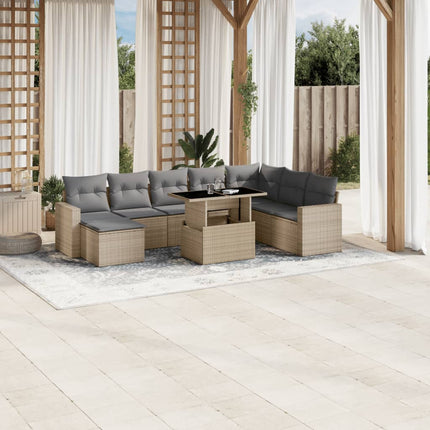 Soffgrupp för trädgården med dynor 9 delar beige konstrotting
