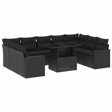 Loungegrupp 10 delar med svarta dynor konstrotting