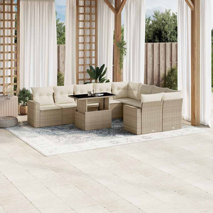 Soffgrupp för trädgård med dynor 10 delar beige konstrotting