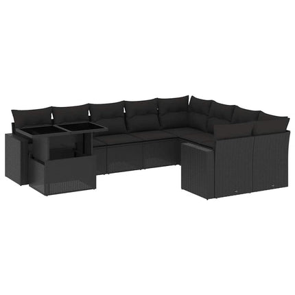 Loungegrupp 10 delar med svarta dynor konstrotting