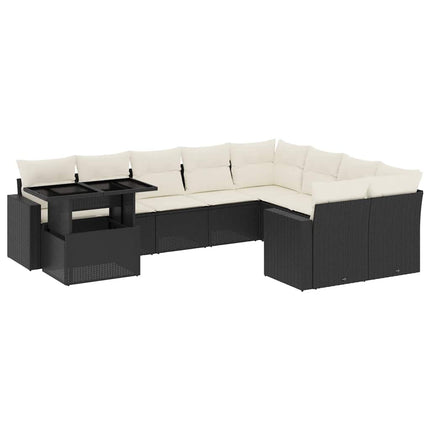 Loungegrupp 10 delar med svarta dynor konstrotting