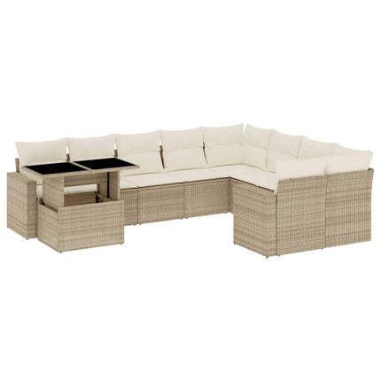 Soffgrupp för trädgård med dynor 10 delar beige konstrotting