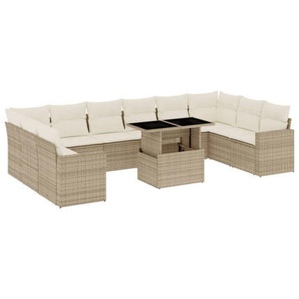 Loungegrupp för trädgården m. dynor 11 delar beige konstrotting