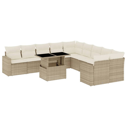 Loungegrupp för trädgården m. dynor 11 delar beige konstrotting