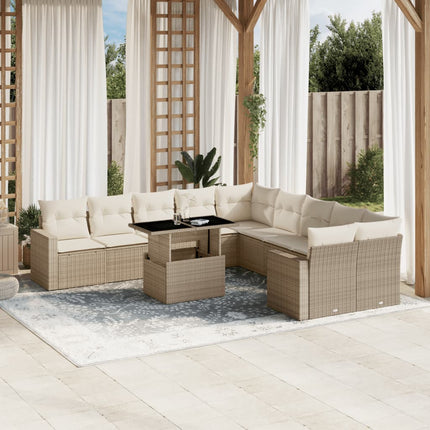 Loungegrupp för trädgården m. dynor 11 delar beige konstrotting