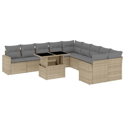 Loungegrupp för trädgården m. dynor 11 delar beige konstrotting