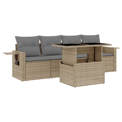 Soffgrupp för trädgården med dynor 5 delar beige konstrotting