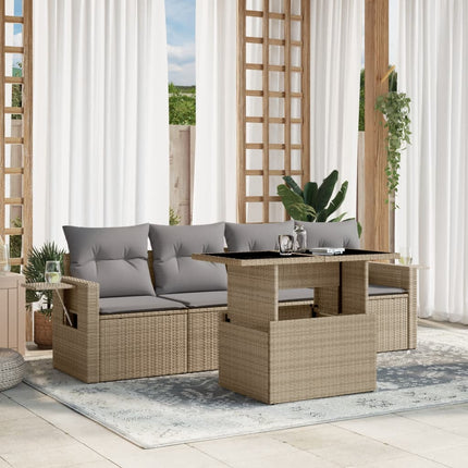Soffgrupp för trädgården med dynor 5 delar beige konstrotting