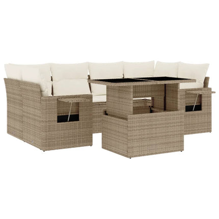Matgrupp för trädgården med dynor 7 delar beige konstrotting