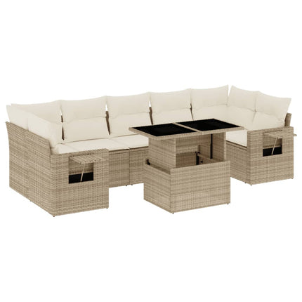 Matgrupp för trädgården med dynor 8 delar beige konstrotting