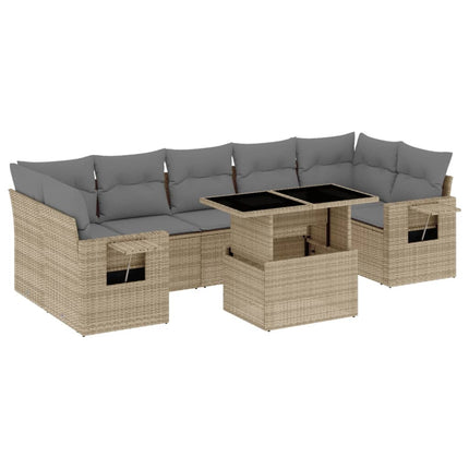 Matgrupp för trädgården med dynor 8 delar beige konstrotting