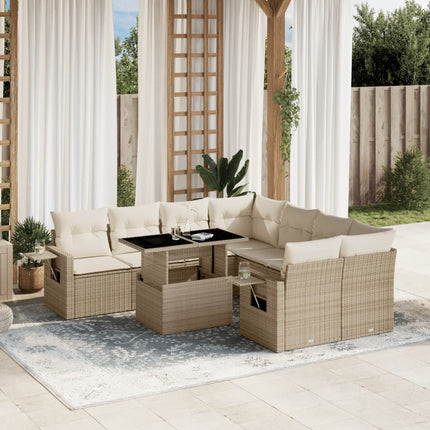 Soffgrupp för trädgården med dynor 9 delar beige konstrotting