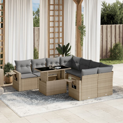 Soffgrupp för trädgården med dynor 9 delar beige konstrotting