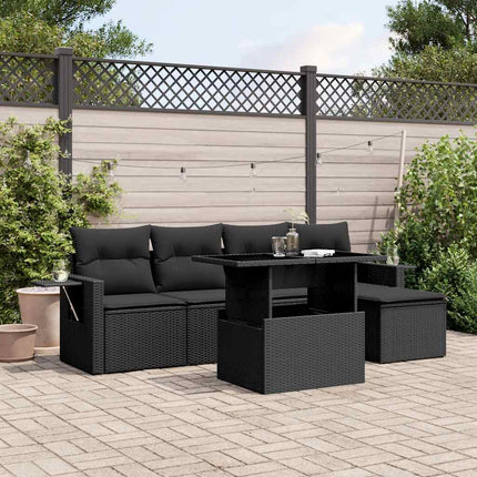 Loungegrupp med dynor 6 delar svart konstrotting