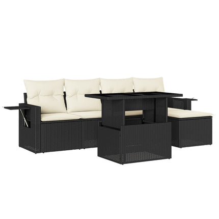 Loungegrupp med dynor 6 delar svart konstrotting