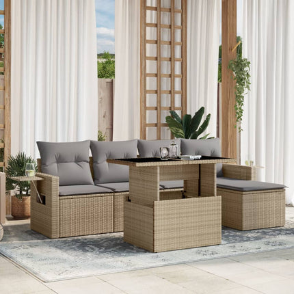 Soffgrupp för trädgården med dynor 6 delar beige konstrotting