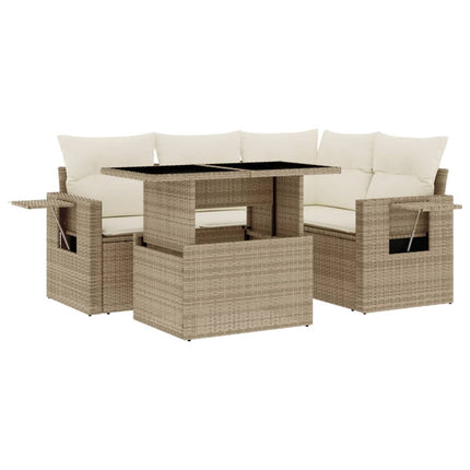 Soffgrupp för trädgården med dynor 5 delar beige konstrotting
