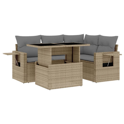 Soffgrupp för trädgården med dynor 5 delar beige konstrotting