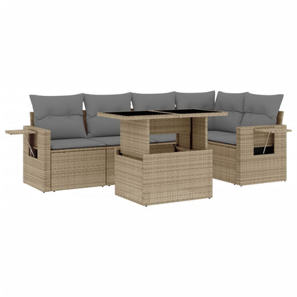 Soffgrupp för trädgården med dynor 6 delar beige konstrotting