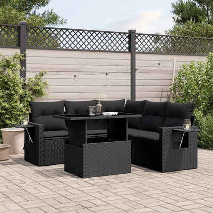 Loungegrupp med dynor 6 delar svart konstrotting
