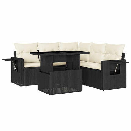 Loungegrupp med dynor 6 delar svart konstrotting