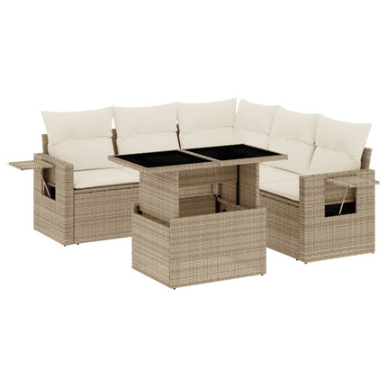 Soffgrupp för trädgården med dynor 6 delar beige konstrotting