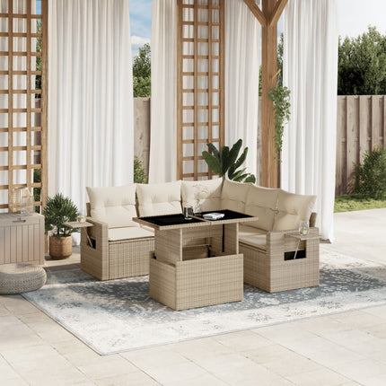 Soffgrupp för trädgården med dynor 6 delar beige konstrotting