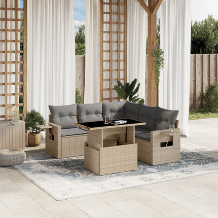 Soffgrupp för trädgården med dynor 6 delar beige konstrotting