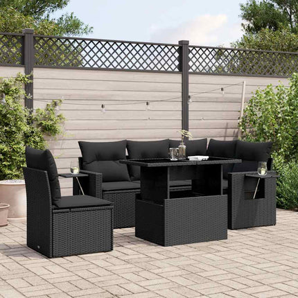 Loungegrupp med dynor 6 delar svart konstrotting
